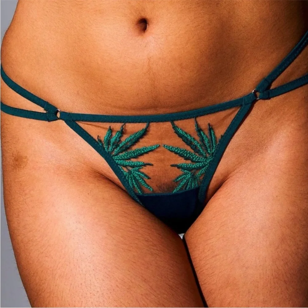 Thistle and Spire Emerald and Biscotti Embroidered Brooklyn Haze Thong Size 3X